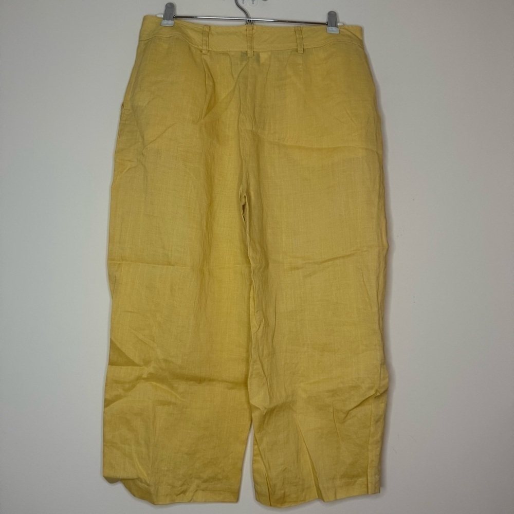 VTG ALLISON TAYLOR 100% Linen Buttercup Yellow Capri Pants - Picture 4 of 5